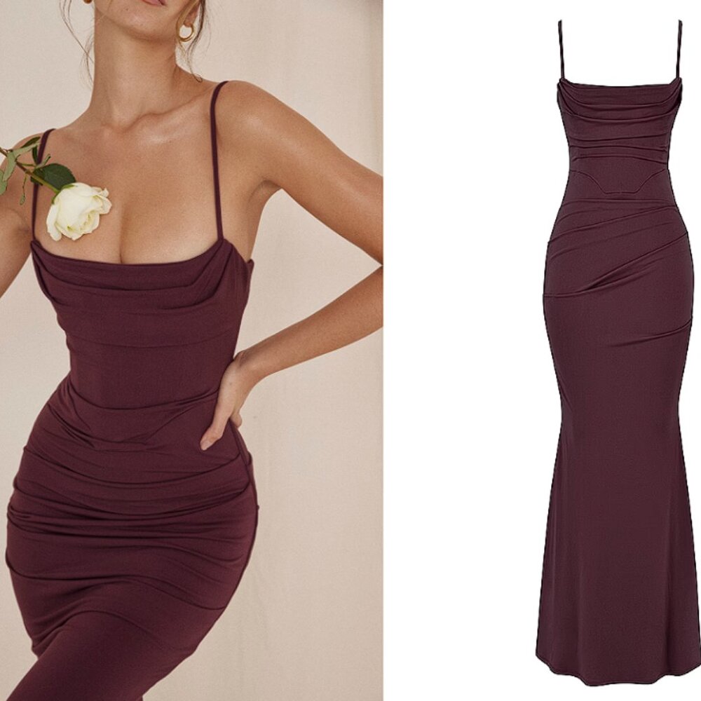House of CB āMilenaā Dark Cherry Corset Maxi Dress NWT - Picture 4 of 12